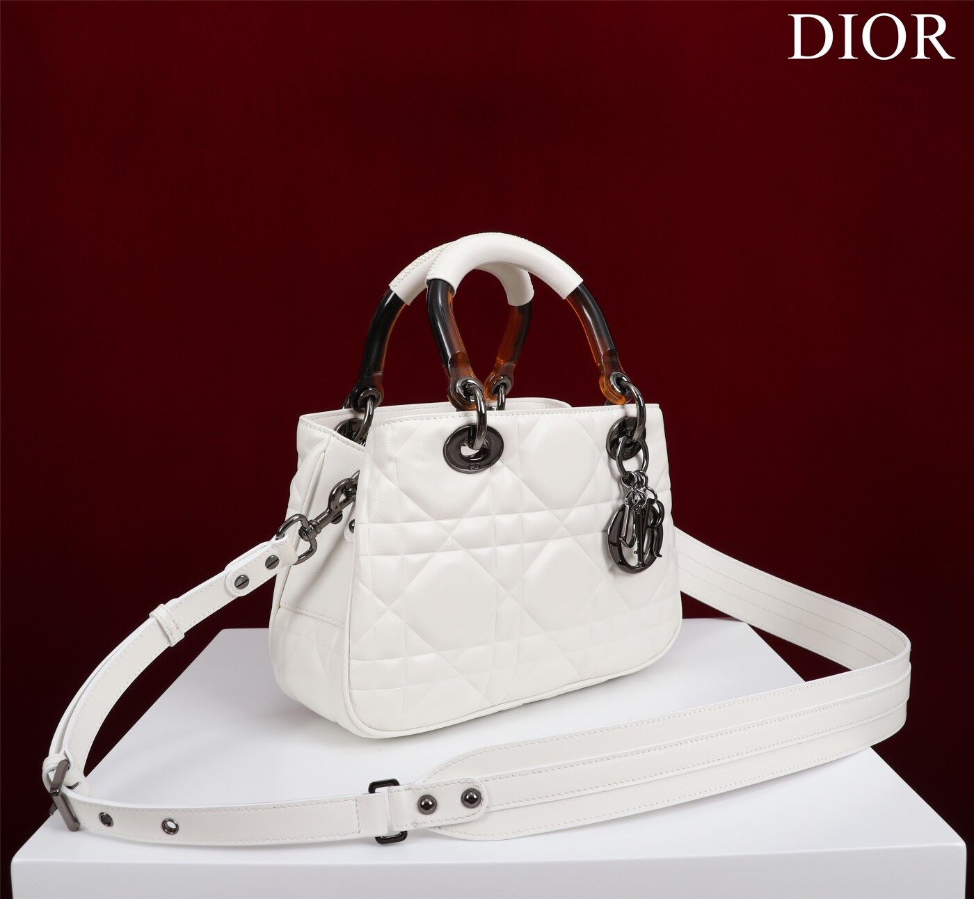 LADY DIOR TOP HANDLE SMALL BAG Latte Cannage Lambskin C0963 WHITE