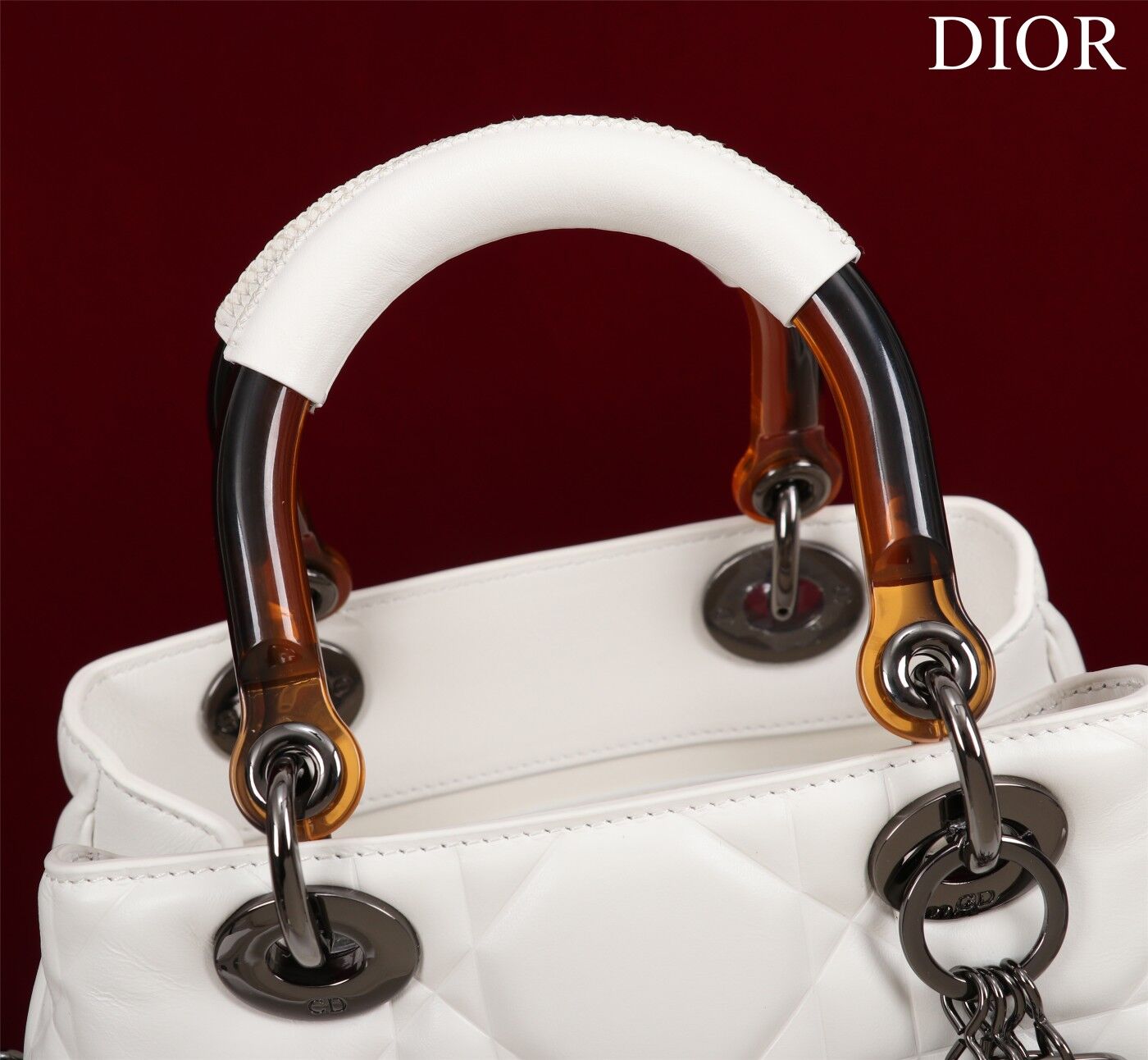 LADY DIOR TOP HANDLE SMALL BAG Latte Cannage Lambskin C0963 WHITE