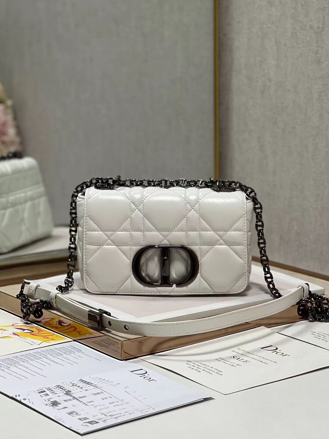 SMALL DIOR CARO BAG Supple Cannage Calfskin M9241U white&black