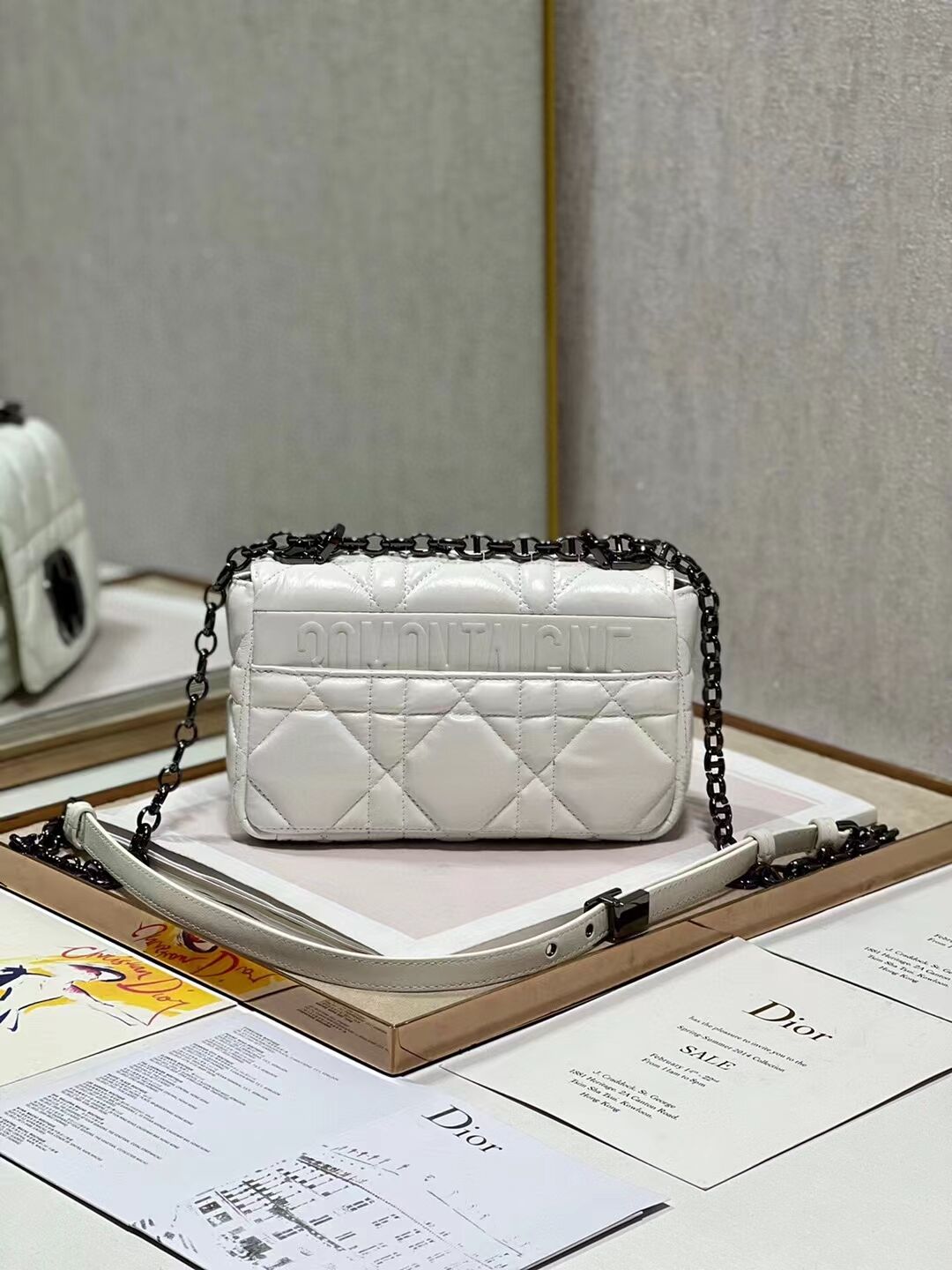 SMALL DIOR CARO BAG Supple Cannage Calfskin M9241U white&black