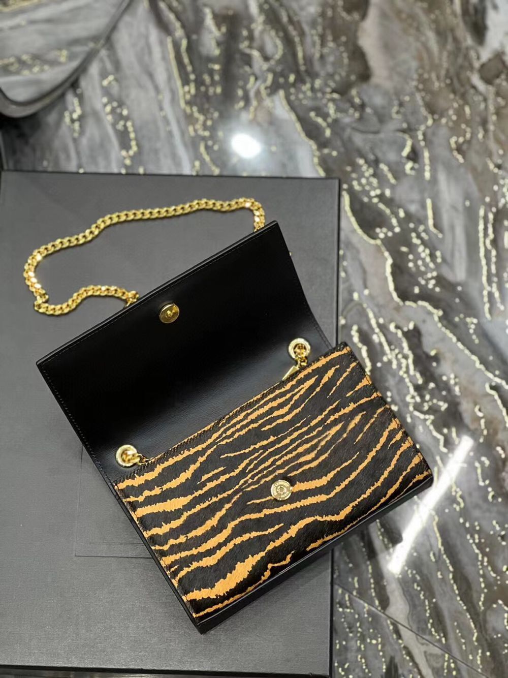 SAINT LAUREN KATE SMALL CHAIN BAG IN tiger stripe Y766993 BROWN