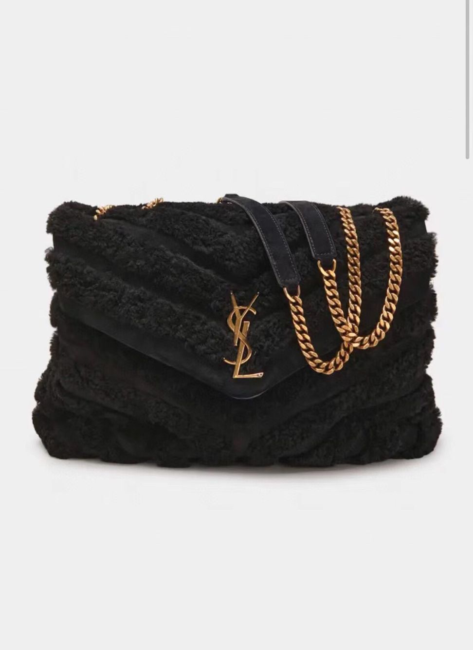 SAINT LAURENT LOULOU CHAIN BAG IN QUILTED Y Lambhair Y682218 BLACK