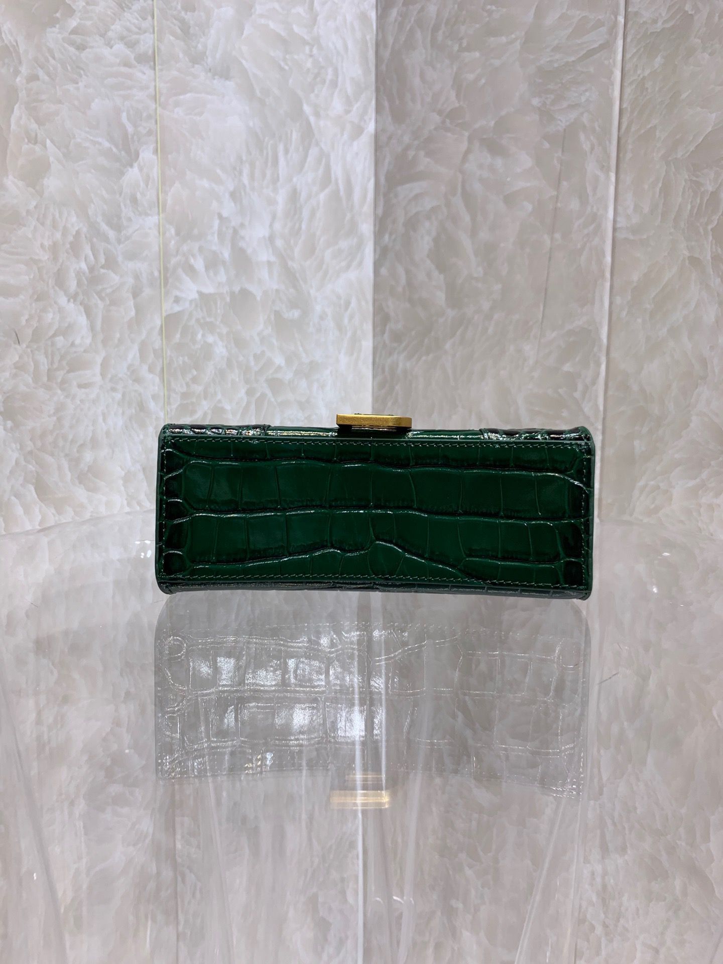 Balenciaga HOURGLASS SMALL TOP HANDLE BAG crocodile embossed calfskin B108895E Dark Green