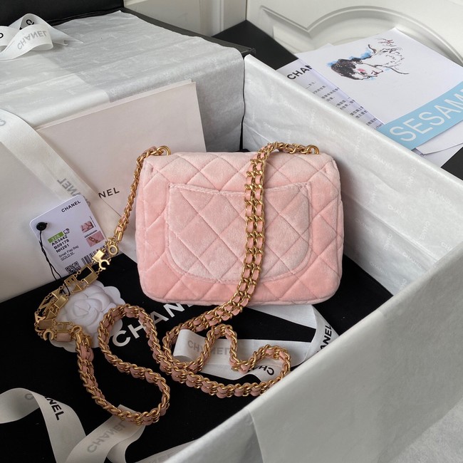 Chanel 22 FLAP BAG Velvet & Gold-Tone Metal AS3442 pink