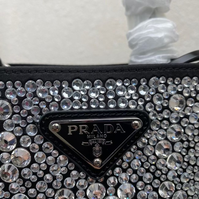 Prada Panier satin bag with crystals 1BA373 black