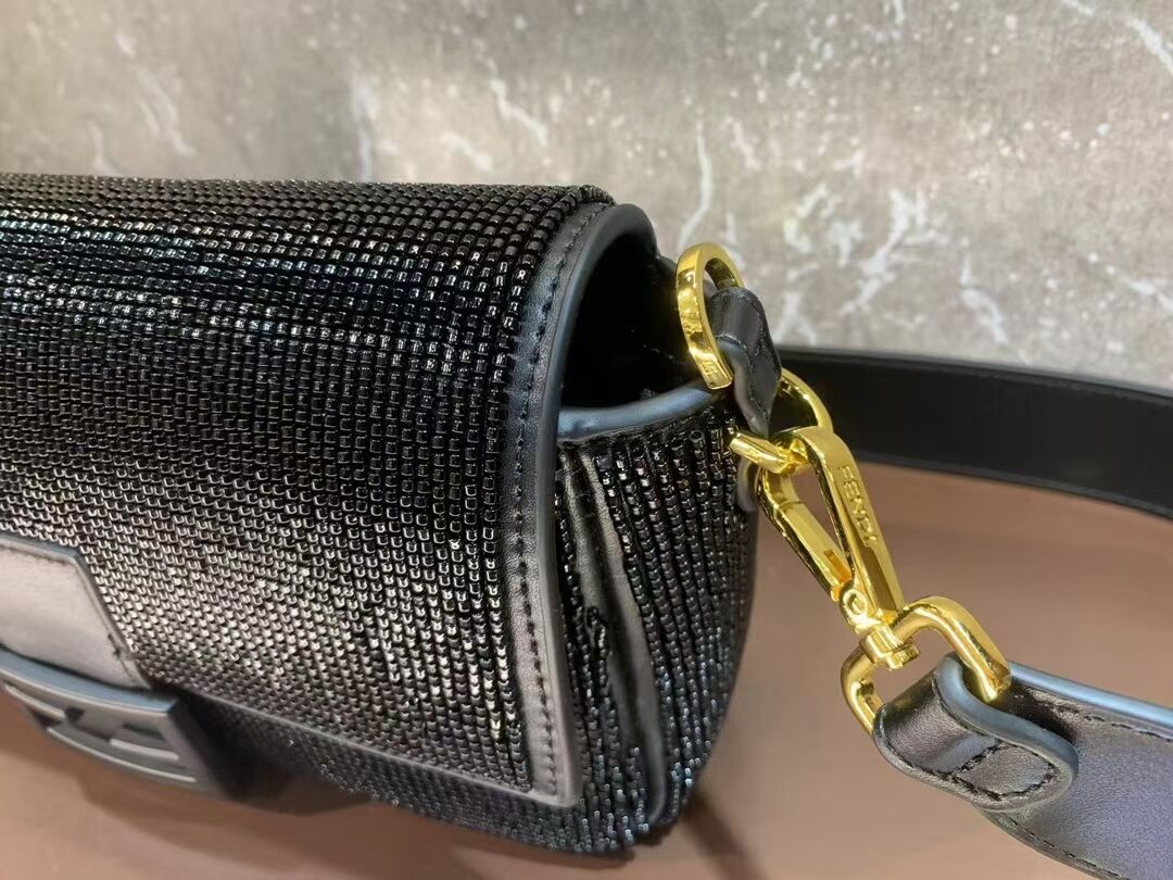 Fendi Baguette crystals and leather bag F0961 black
