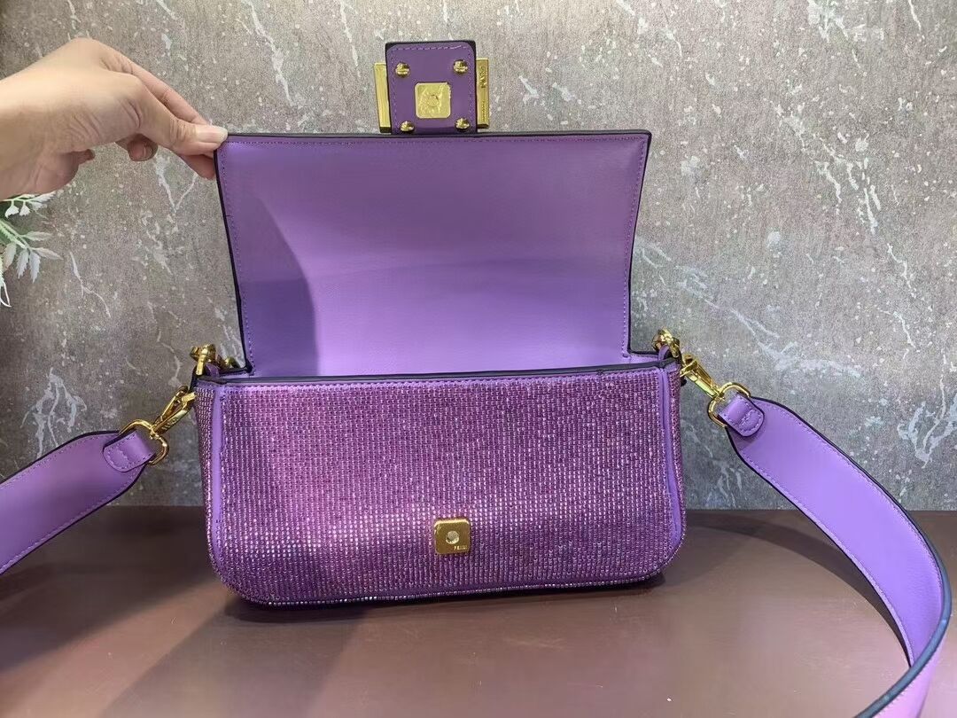 Fendi Baguette crystals and leather bag F0961 purple