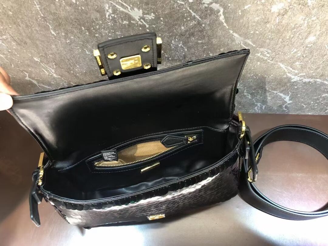 Fendi Baguette sequin and leather bag 8BR600 black