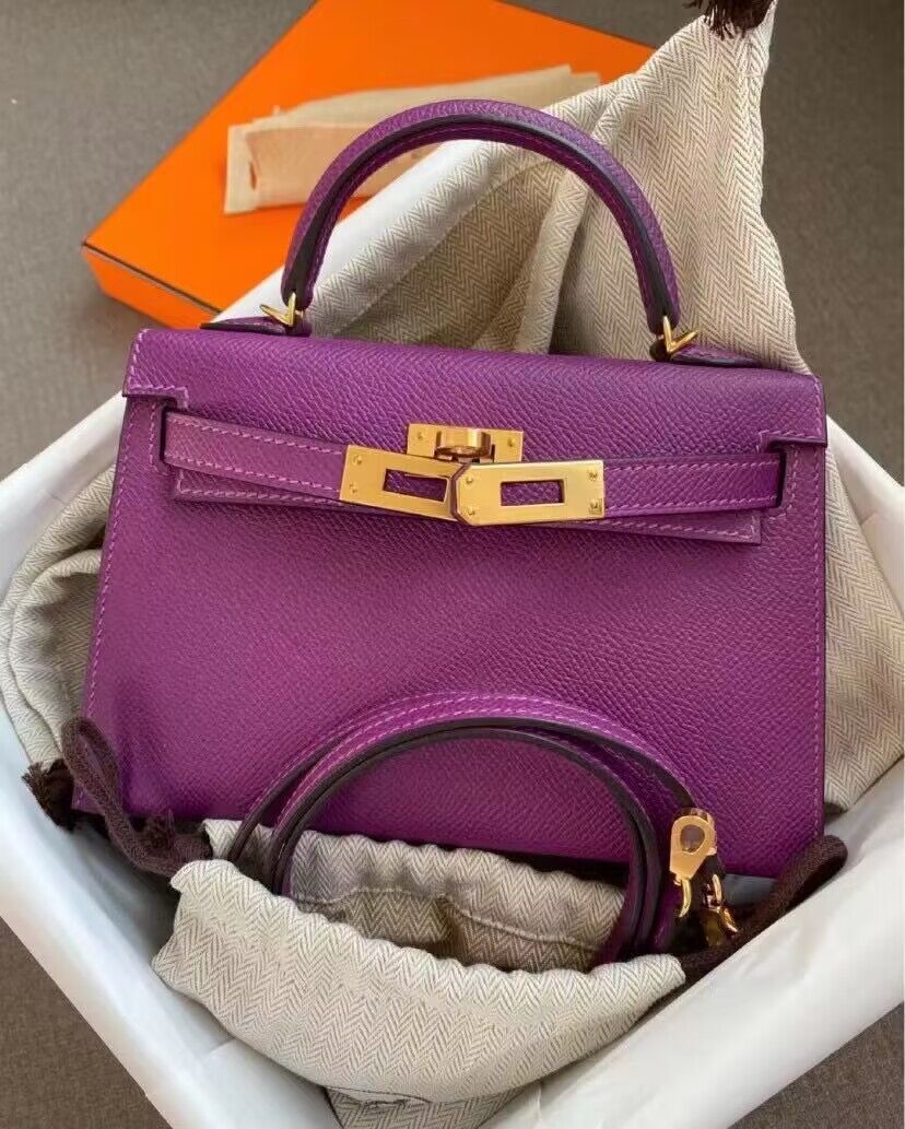 Hermes Original Epsom Leather KEL2278 Purple&gold-Tone