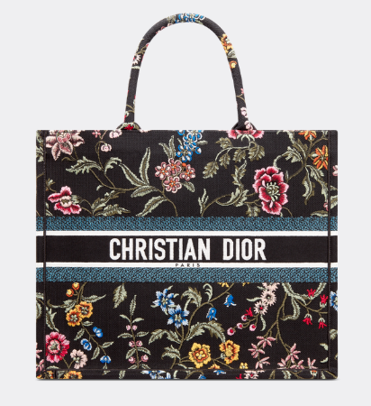 LARGE DIOR BOOK TOTE Black Multicolor Dior Petites Fleurs Embroidery M1286ZEA