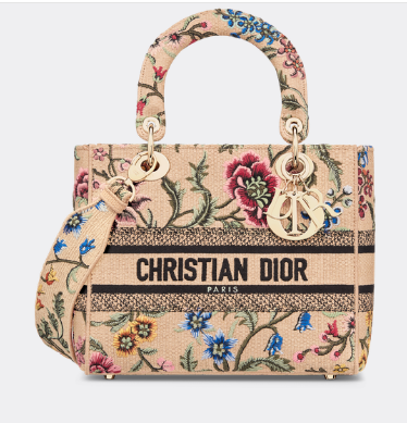 MEDIUM LADY D-LITE BAG Natural Multicolor Raffia Embroidered with Dior Petites Fleurs M0565OE