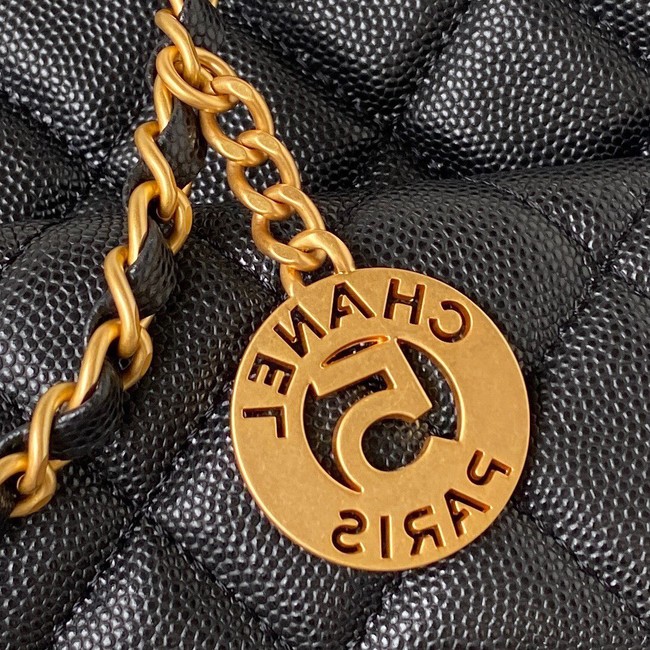 Chanel HOBO HANDBAG Grained Shiny Calfskin & Gold-Tone Metal AS3690 BLACK