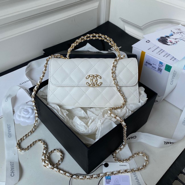 Chanel MINI FLAP BAG CLUTCH WITH CHAIN Gold-Tone Metal AP3238 white