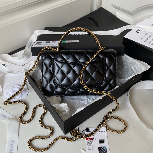 Chanel MINI FLAP BAG CLUTCH WITH CHAIN Gold-Tone Metal AP3240 BLACK