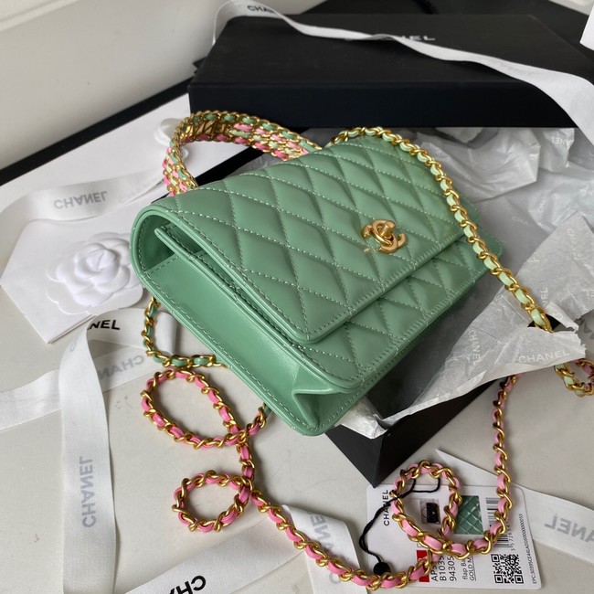 Chanel MINI FLAP BAG CLUTCH WITH CHAIN Gold-Tone Metal AP3240 GREEN