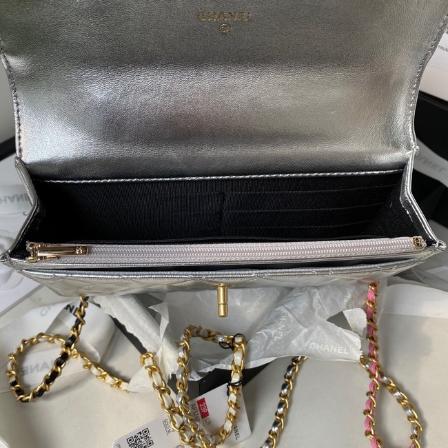 Chanel MINI FLAP BAG CLUTCH WITH CHAIN Gold-Tone Metal AP3240 silver