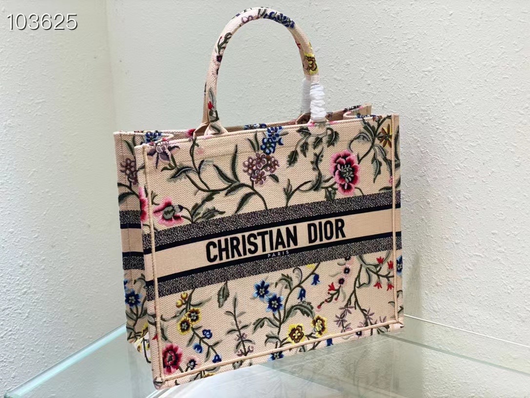 LARGE DIOR BOOK TOTE Natural Multicolor Raffia Embroidered with Dior Petites Fleurs M1286ZEA