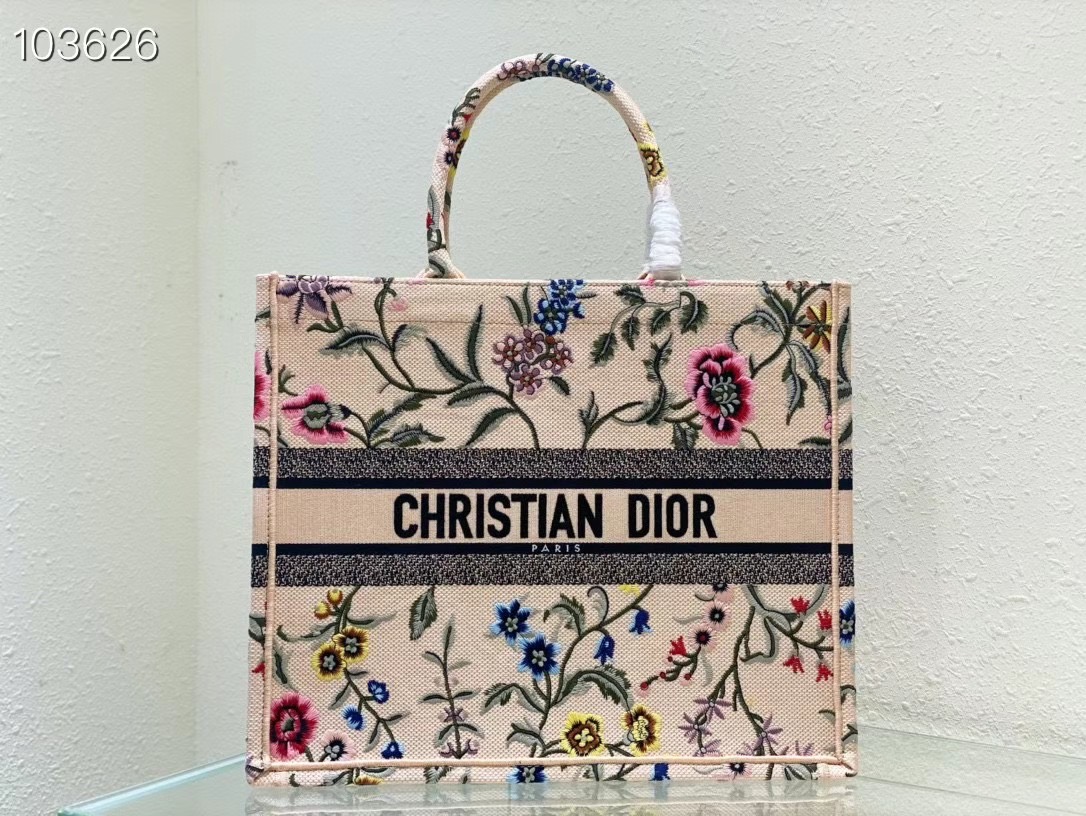 LARGE DIOR BOOK TOTE Natural Multicolor Raffia Embroidered with Dior Petites Fleurs M1286ZEA