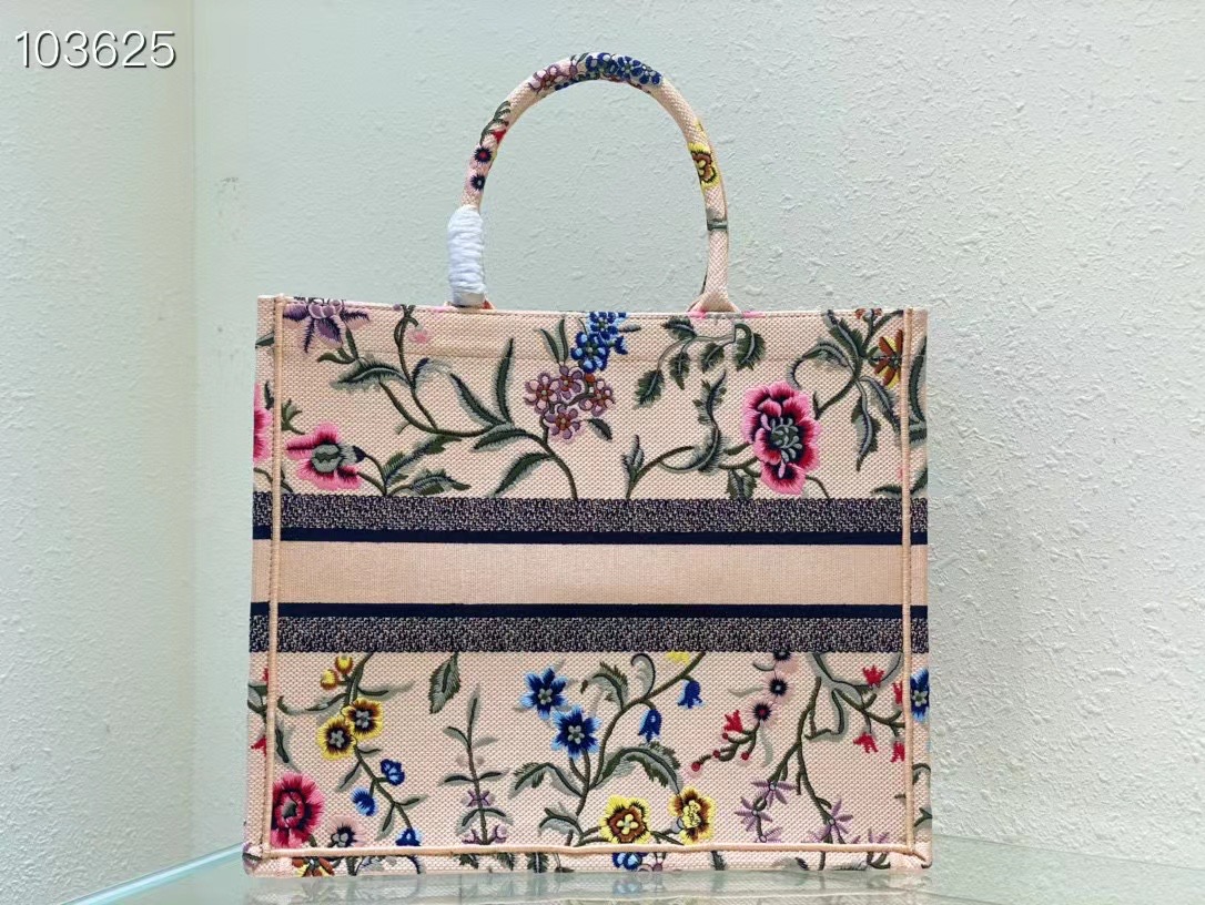 LARGE DIOR BOOK TOTE Natural Multicolor Raffia Embroidered with Dior Petites Fleurs M1286ZEA