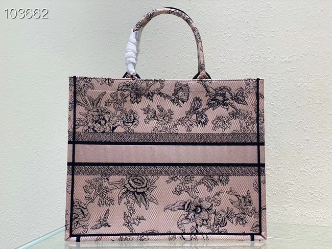 LARGE DIOR BOOK TOTE Powder Pink Dior Jardin Botanique Embroidery M1286ZEA