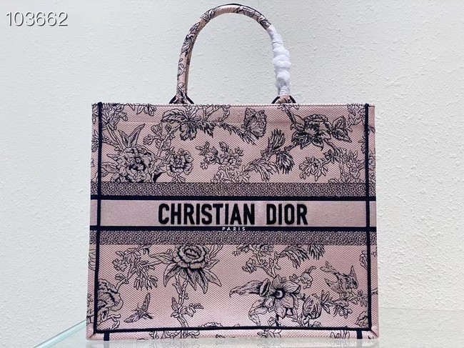 LARGE DIOR BOOK TOTE Powder Pink Dior Jardin Botanique Embroidery M1286ZEA