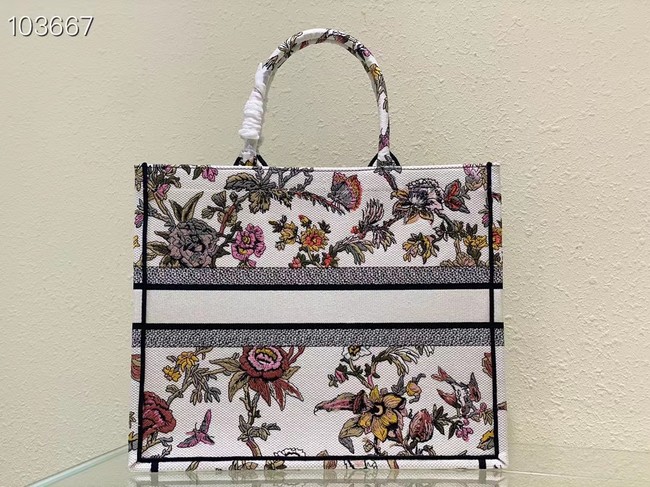 LARGE DIOR BOOK TOTE White Multicolor Dior Jardin Botanique Embroidery M1286ZEA