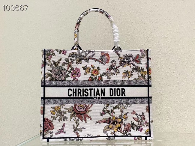 LARGE DIOR BOOK TOTE White Multicolor Dior Jardin Botanique Embroidery M1286ZEA