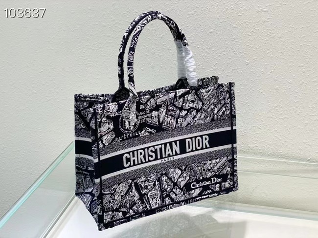 MEDIUM DIOR BOOK TOTE Black and White Plan de Paris Embroidery M1296ZOM