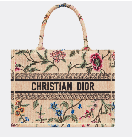 MEDIUM DIOR BOOK TOTE Natural Multicolor Raffia Embroidered with Dior Petites Fleurs M1296ZEB