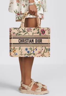 MEDIUM DIOR BOOK TOTE Natural Multicolor Raffia Embroidered with Dior Petites Fleurs M1296ZEB