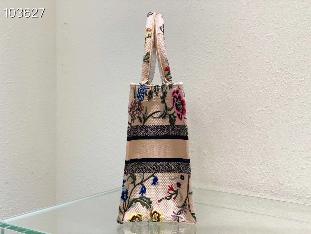 MEDIUM DIOR BOOK TOTE Natural Multicolor Raffia Embroidered with Dior Petites Fleurs M1296ZEB