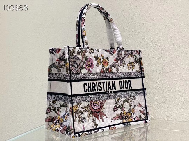 MEDIUM DIOR BOOK TOTE White Multicolor Dior Jardin Botanique Embroidery M1296ZRZ