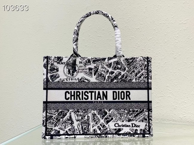 MEDIUM DIOR BOOK TOTE White and Black Plan de Paris Embroidery M1296ZOM