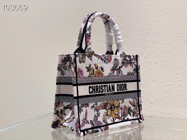 SMALL DIOR BOOK TOTE M1265ZC White Multicolor Dior Jardin Botanique Embroidery M1265ZC