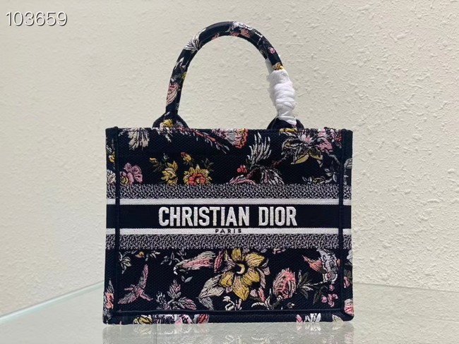 SMALL DIOR BOOK TOTE M1265ZC black Multicolor Dior Jardin Botanique Embroidery M1265ZC