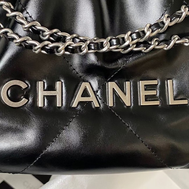 CHANEL 22 MINI HANDBAG Shiny Calfskin & Silver-Tone Metal AS3980 black