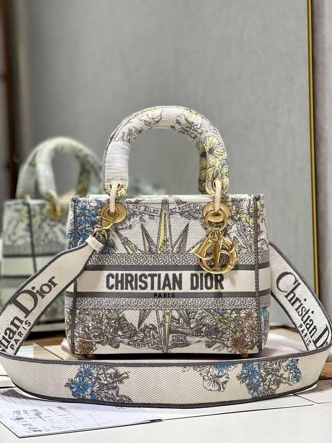 Dior MEDIUM LADY D-LITE BAG M0565OR GRAY