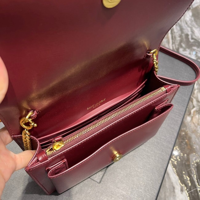 SAINT LAUREN SUNSET CHAIN WALLET IN SMOOTH LEATHER 533026 Wine