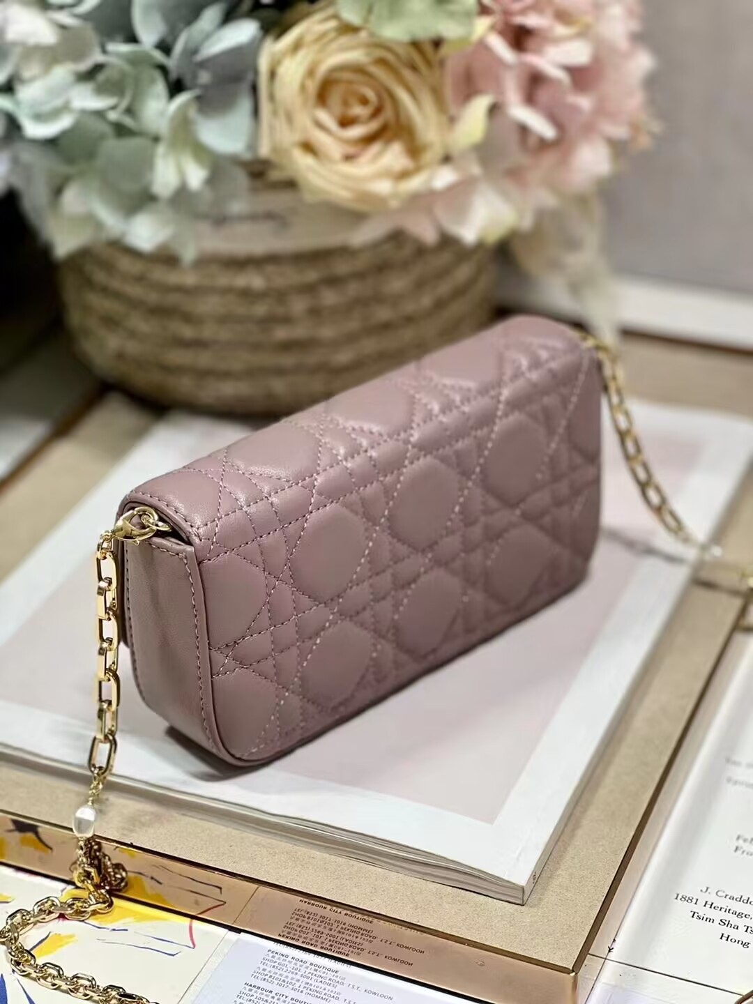 LADY DIOR PHONE POUCH Aesthetic Cannage Lambskin S0977OE pink