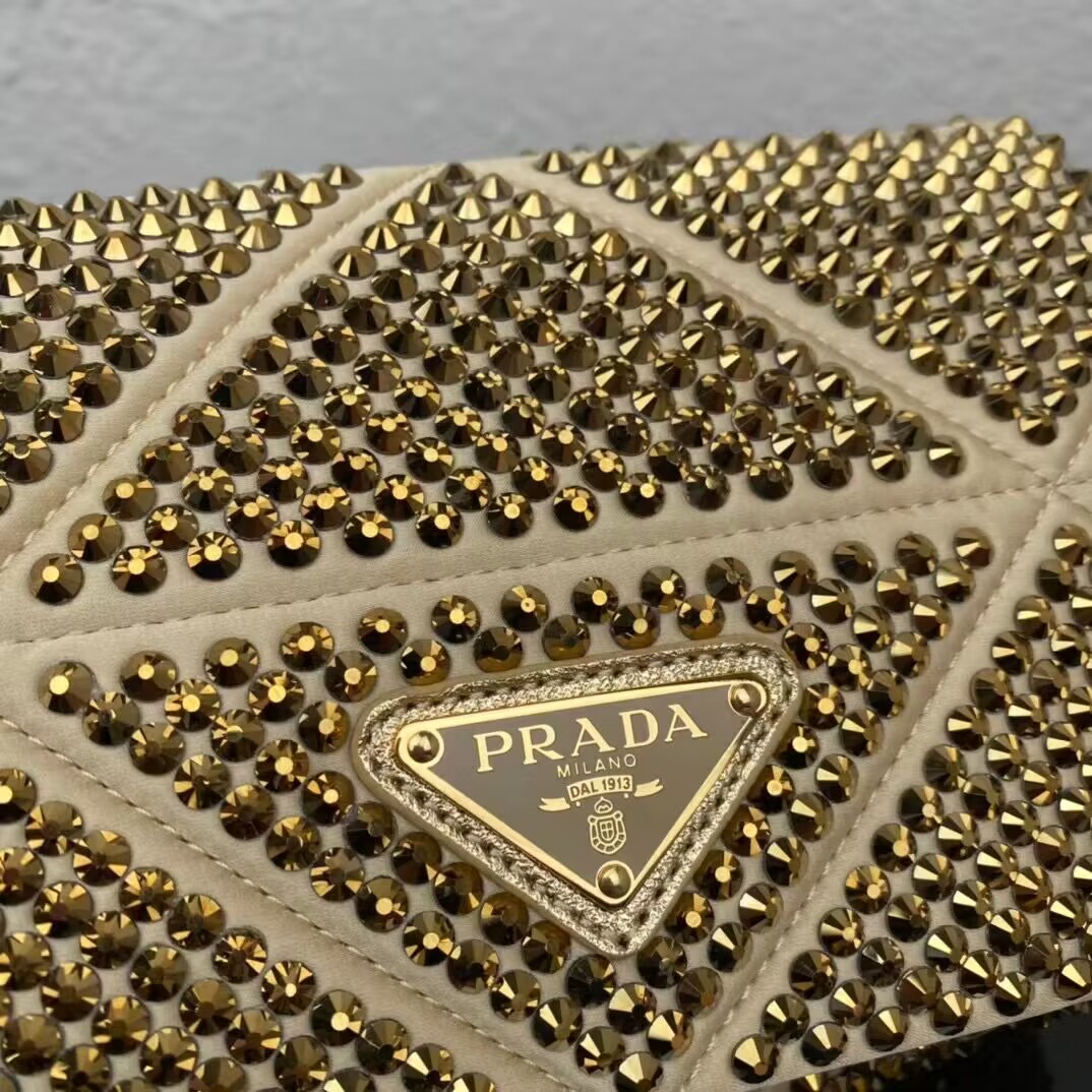 Prada Crystal-studded satin pouch 1HD339 gold