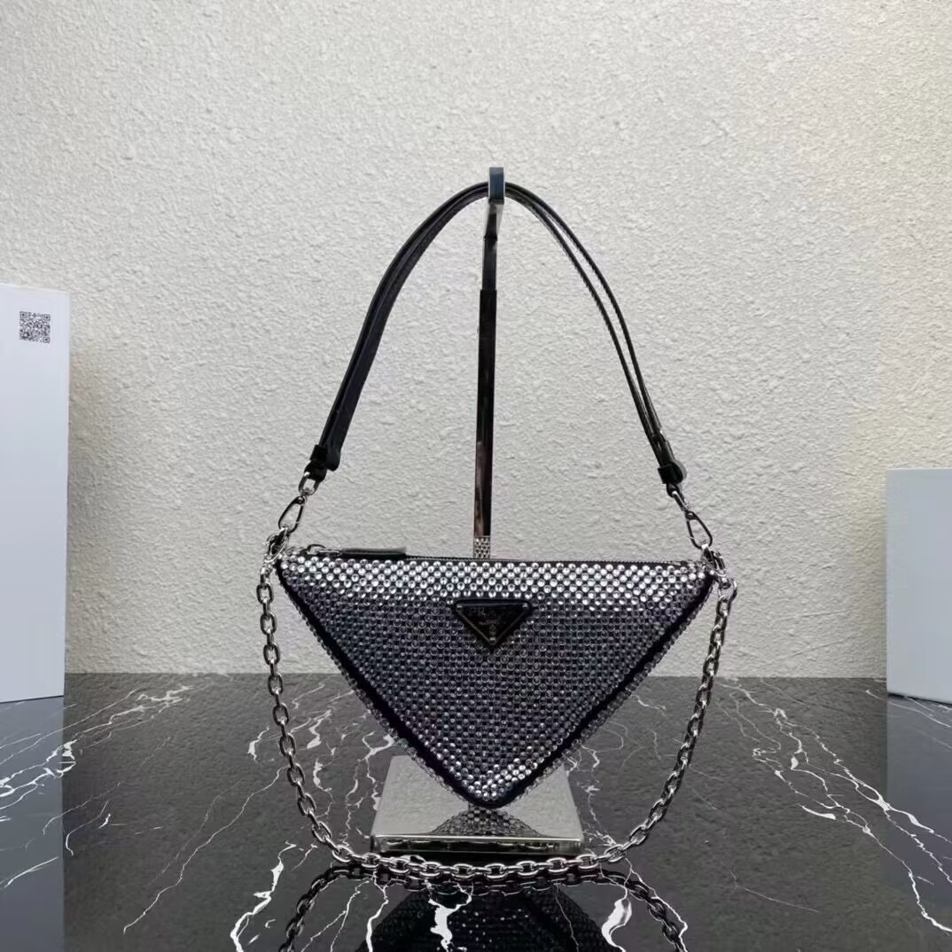 Prada Crystal-studded satin pouch 1NQ044 black