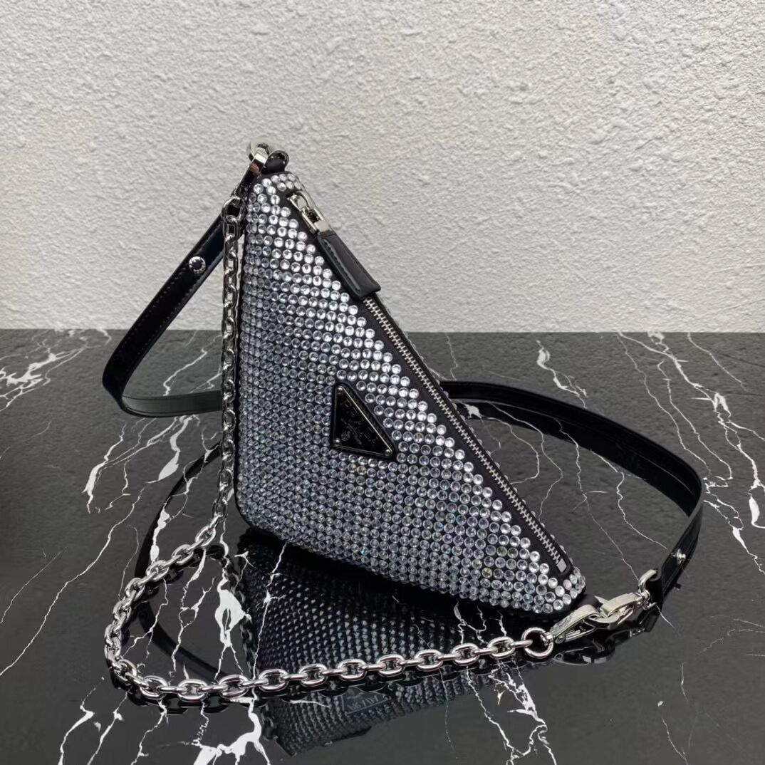 Prada Crystal-studded satin pouch 1NQ044 black