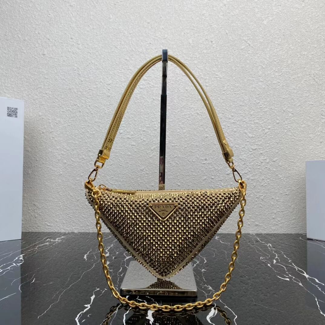 Prada Crystal-studded satin pouch 1NQ044 gold