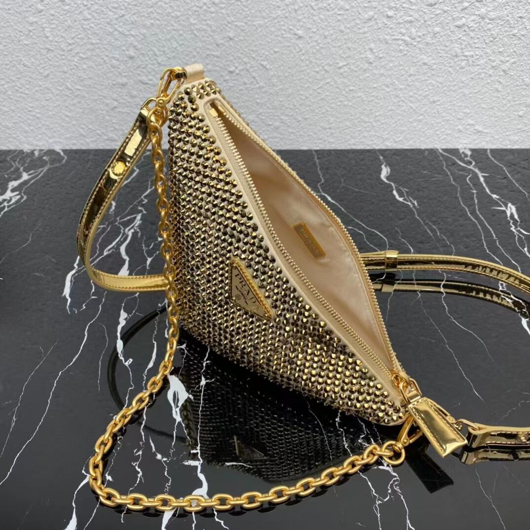 Prada Crystal-studded satin pouch 1NQ044 gold