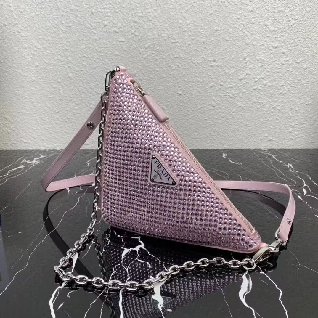 Prada Crystal-studded satin pouch 1NQ044 pink