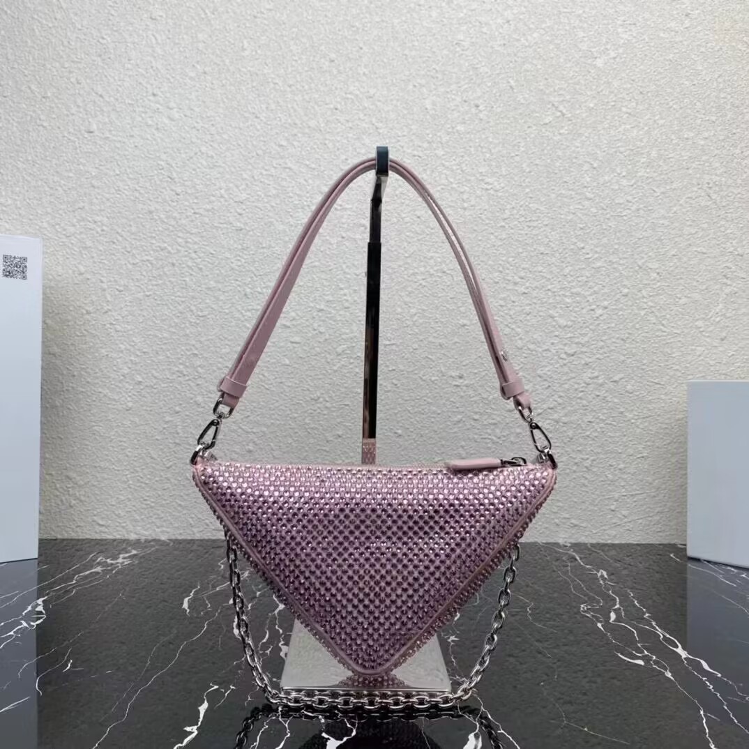 Prada Crystal-studded satin pouch 1NQ044 pink