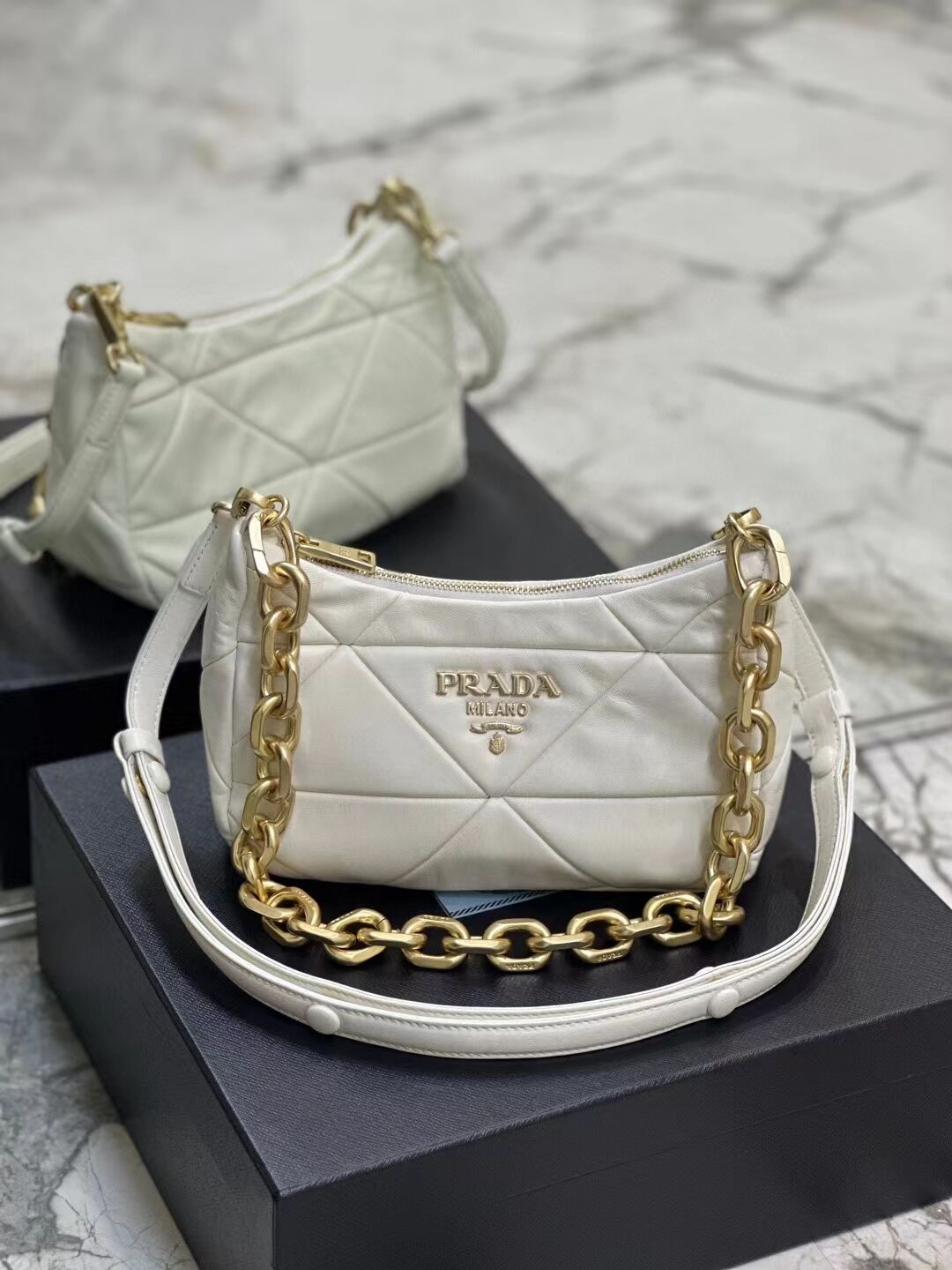 Prada leather shoulder bag 1BH117 white