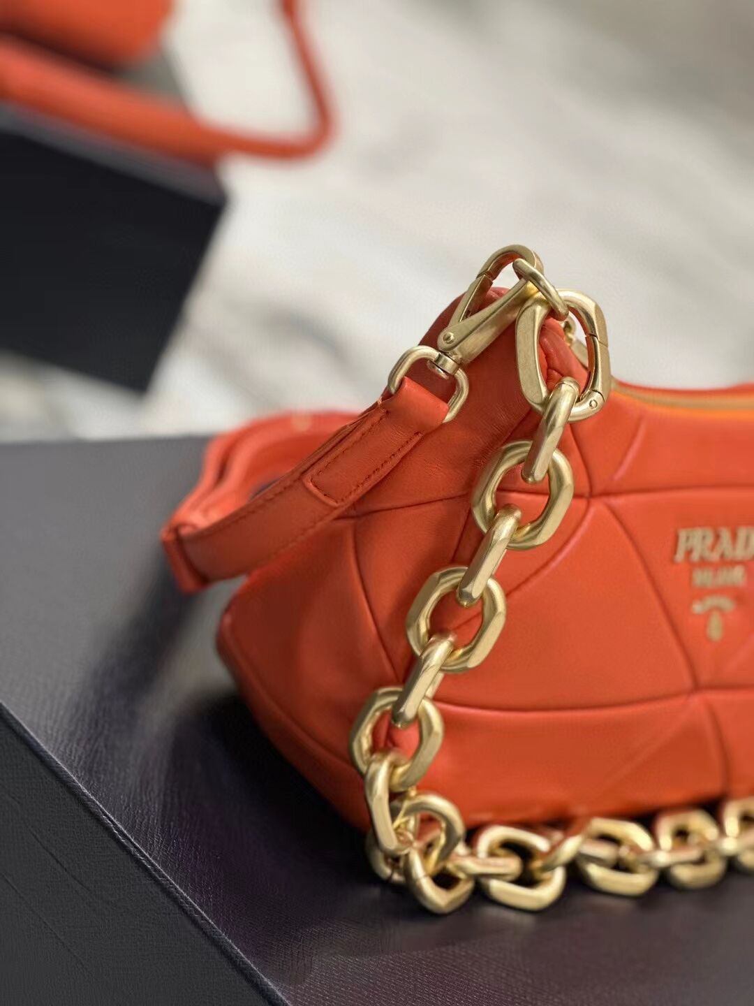 Prada leather shoulder bag 1BH117 orange