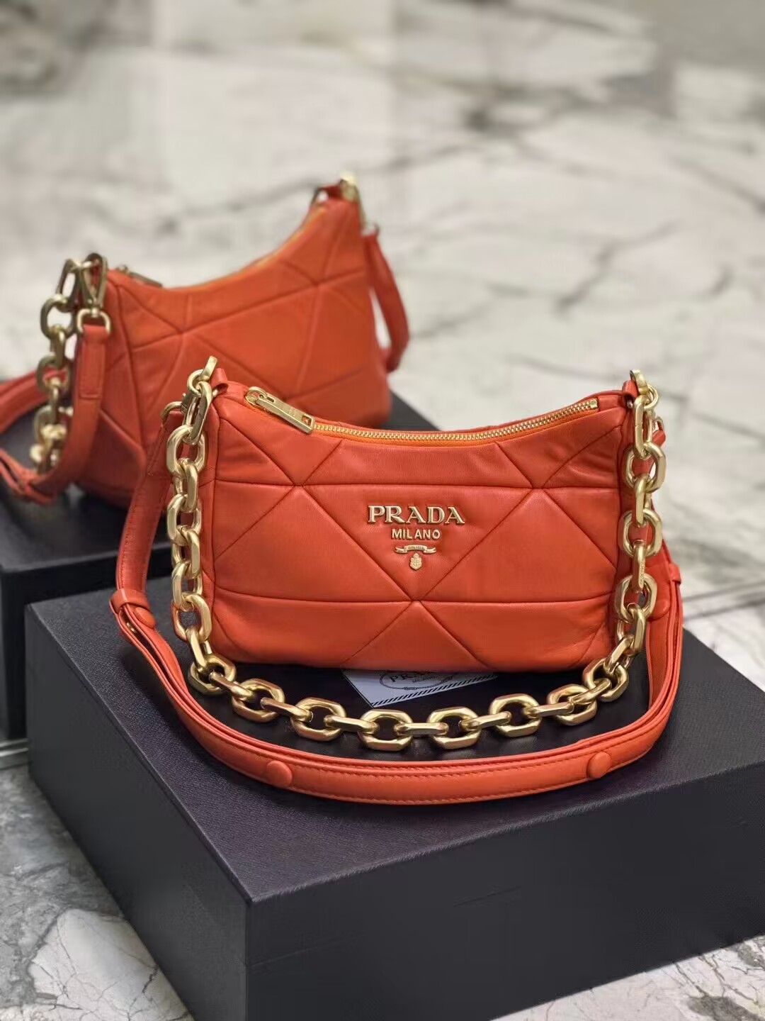 Prada leather shoulder bag 1BH117 orange