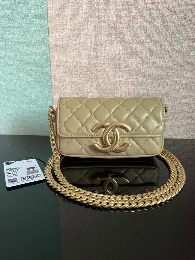 Chanel MINI FLAP BAG Lambskin & Gold-Tone Metal AS3207 khaki